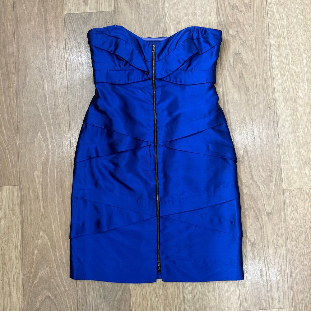Nicole Miller Royal Blue Raw Silk Strapless Bodycon Mini Dress Size 6